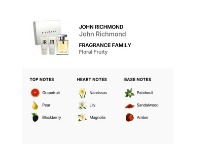 Set John Richmond: John Richmond, Natural, Hydrating, Body Lotion, 50 ml + Black Metal, Natural, Cleansing, Shower Gel, 50 ml + John Richmond, Eau De Parfum, For Women, 100 ml