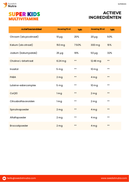Swedish Nutra Super Kids Multivitamin voor kinderen zonder gluten of lactose-Energiebooster voor kinderen