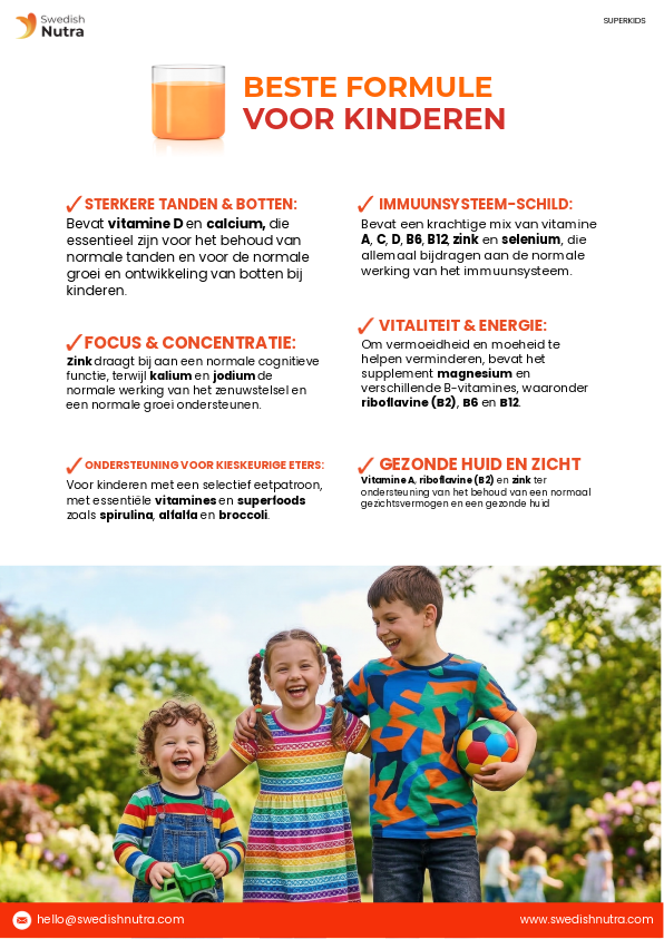 Swedish Nutra Super Kids Multivitamin voor kinderen zonder gluten of lactose-Energiebooster voor kinderen