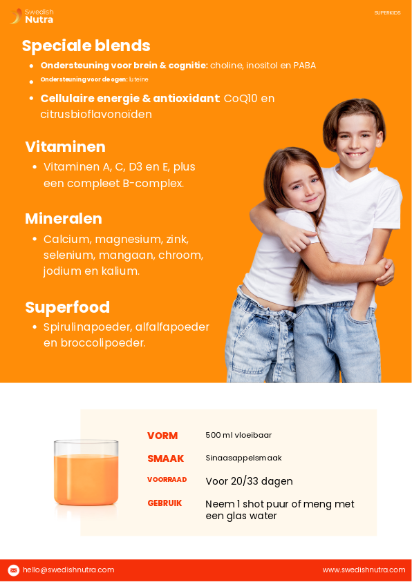 Swedish Nutra Super Kids Multivitamin voor kinderen zonder gluten of lactose-Energiebooster voor kinderen