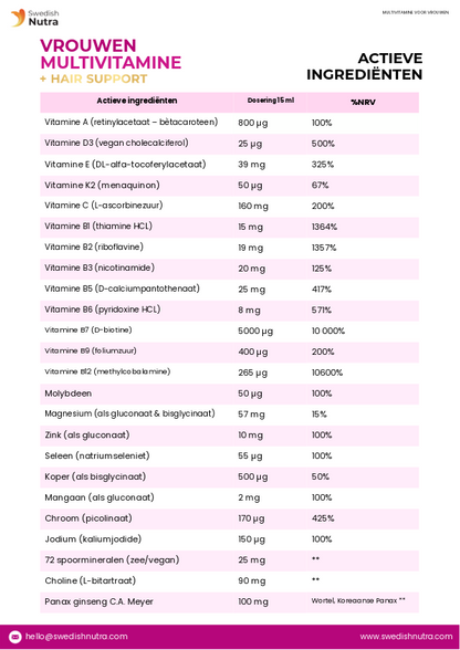 Swedish Nutra Woman Multivitamin +Hair support