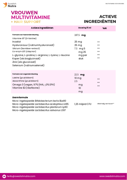 Swedish Nutra Woman Multivitamin +Hair support