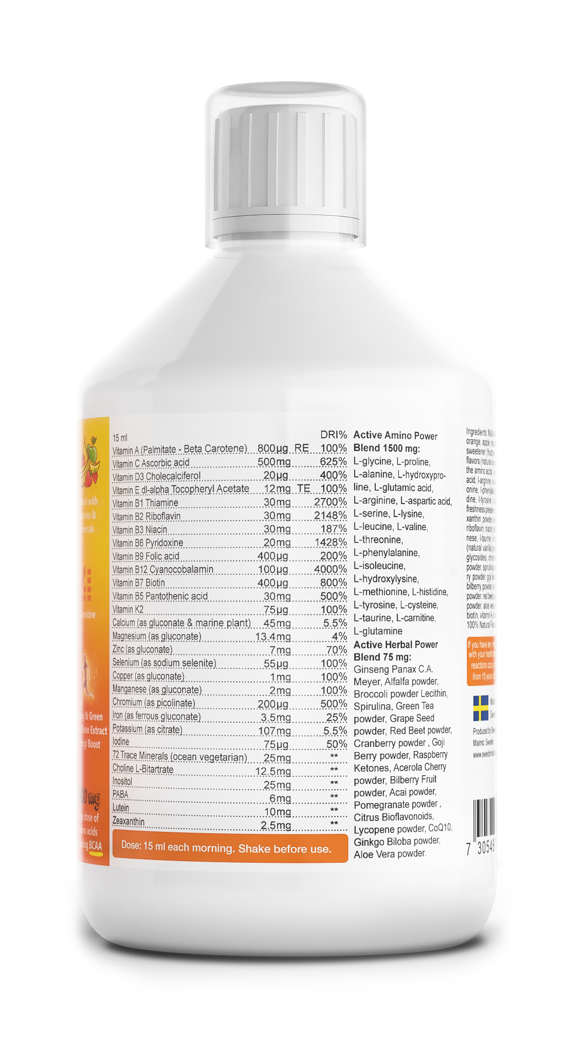 Swedish Nutra Multivitamin sport  - Vloeibare Multivitamine - Mineralen - Collageen - Voedingssupplement als drank