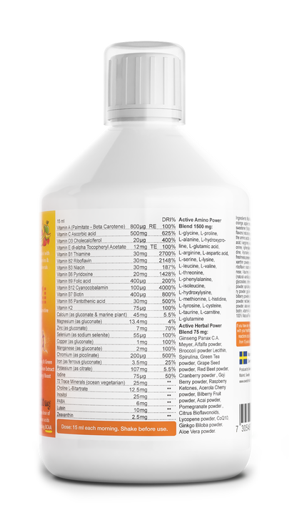Swedish Nutra Multivitamin sport  - Vloeibare Multivitamine - Mineralen - Collageen - Voedingssupplement als drank