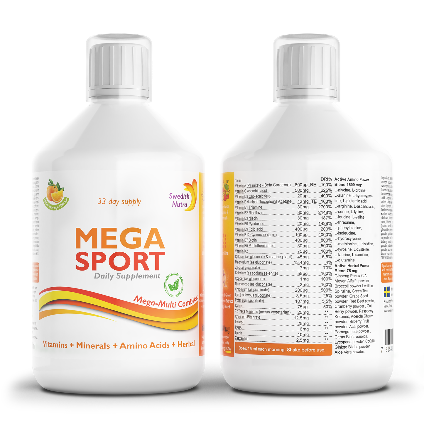 Swedish Nutra Multivitamin sport  - Vloeibare Multivitamine - Mineralen - Collageen - Voedingssupplement als drank