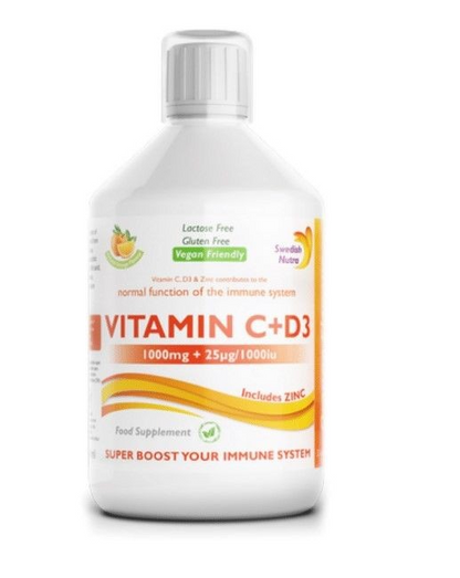 Swedish Nutra Vitamin C + D3 en Zinc - Vloeibaar Veganistisch - Boost jouw immuunsysteem - Voedingssupplement als drank