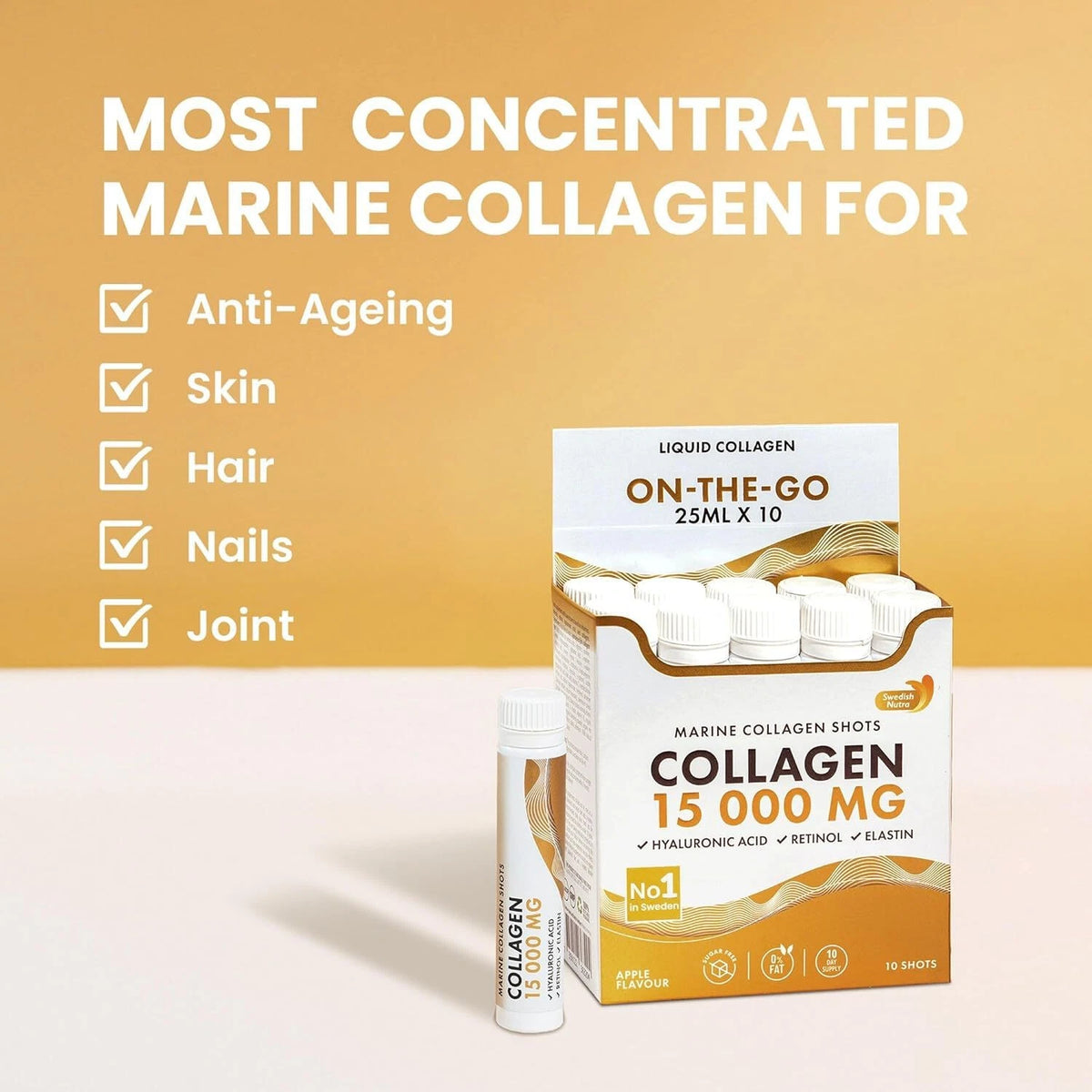 Swedish Nutra Marine Kollagen 15.000 mg – 10 Shots mit Apfelgeschmack