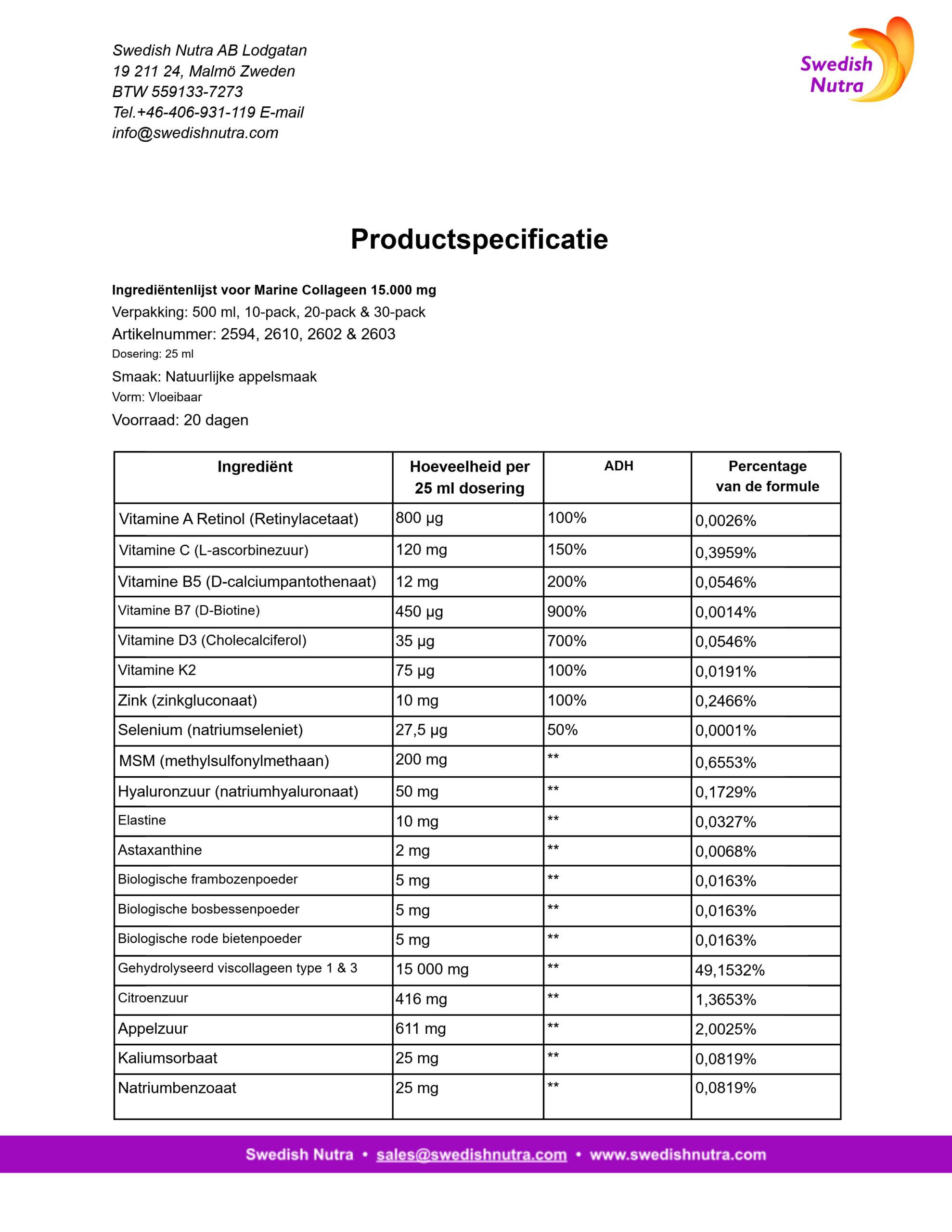 Swedish Nutra Marine Collagen 15.000 mg