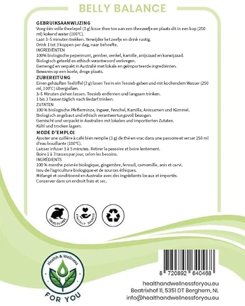 Health & Wellness For You Belly Balance Losse Bladeren Thee, Groene Munt Smaak, Biologisch, Cafeïnevrij, 90g - Afbeelding 3